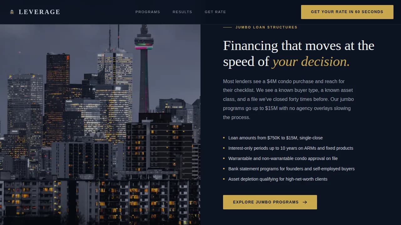 Financed — Elite Mortgage Advisory Landing Page Template