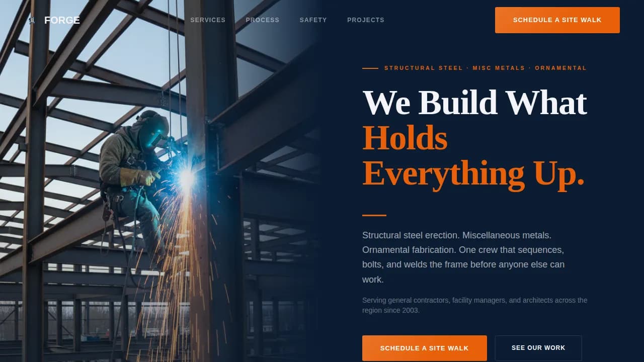 Forge — Industrial Ironworker Landing Page Template