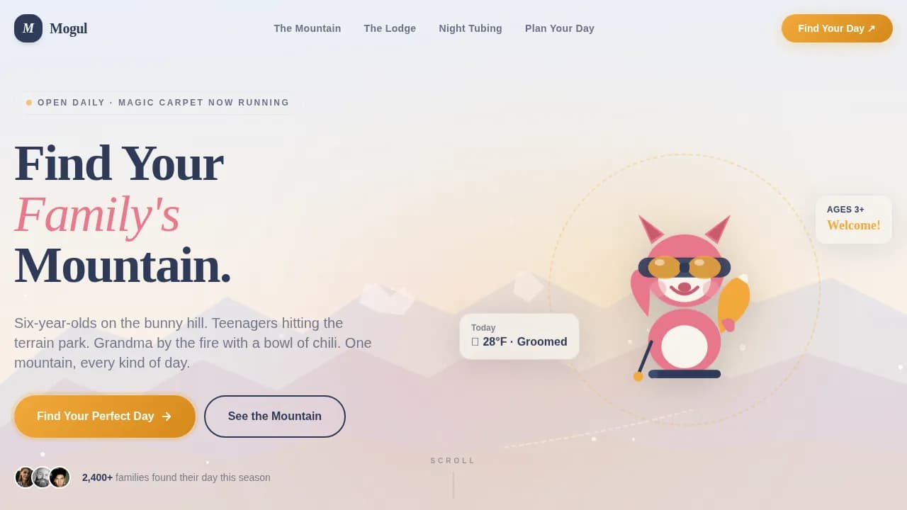 Mogul - Family Ski Resort Landing Page Template