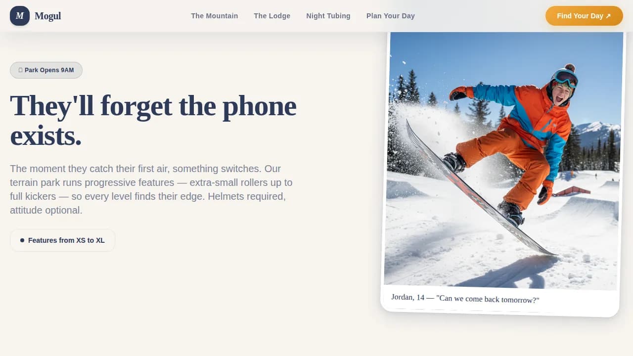 Mogul - Family Ski Resort Landing Page Template