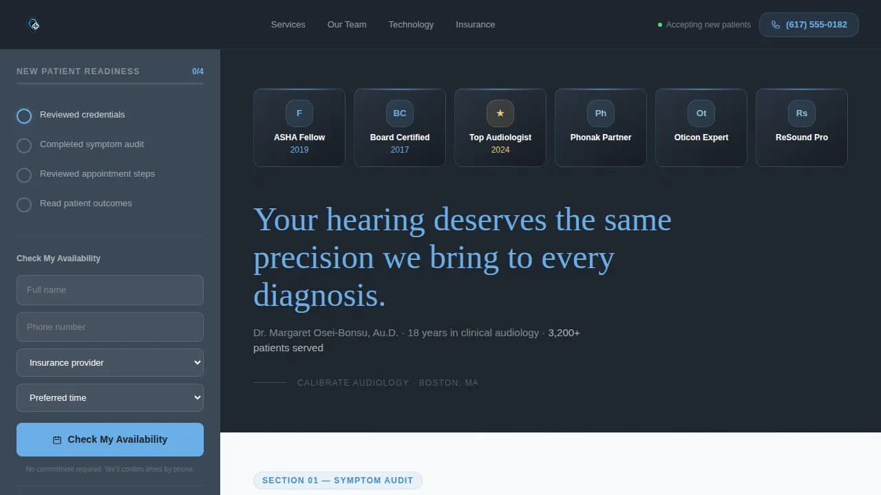 Calibrate — Specialist Audiology Landing Page Template
