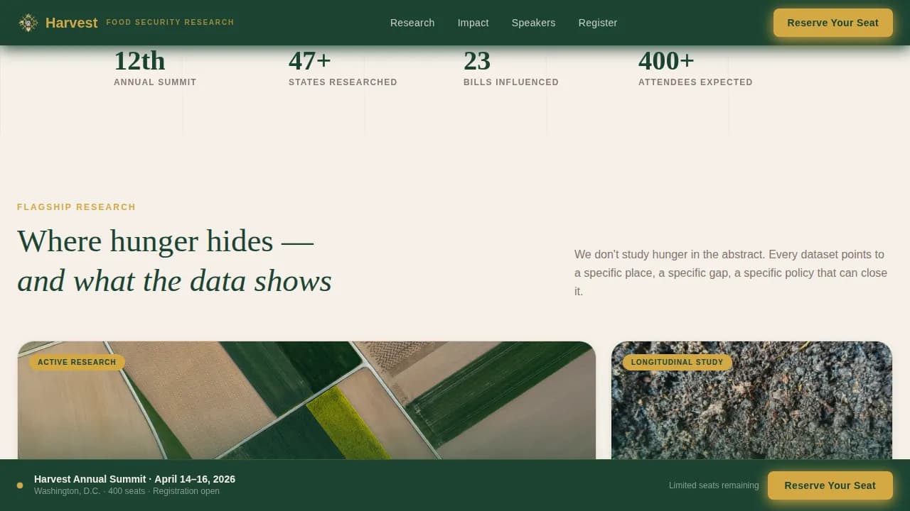 Harvest — Agricultural Research Institute Landing Page Template
