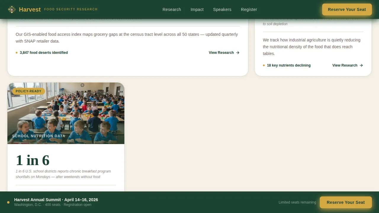 Harvest — Agricultural Research Institute Landing Page Template