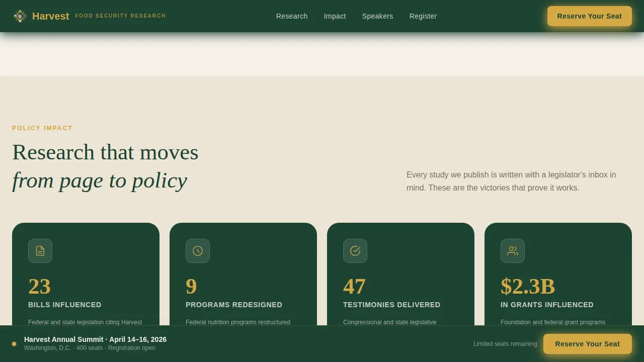 Harvest — Agricultural Research Institute Landing Page Template