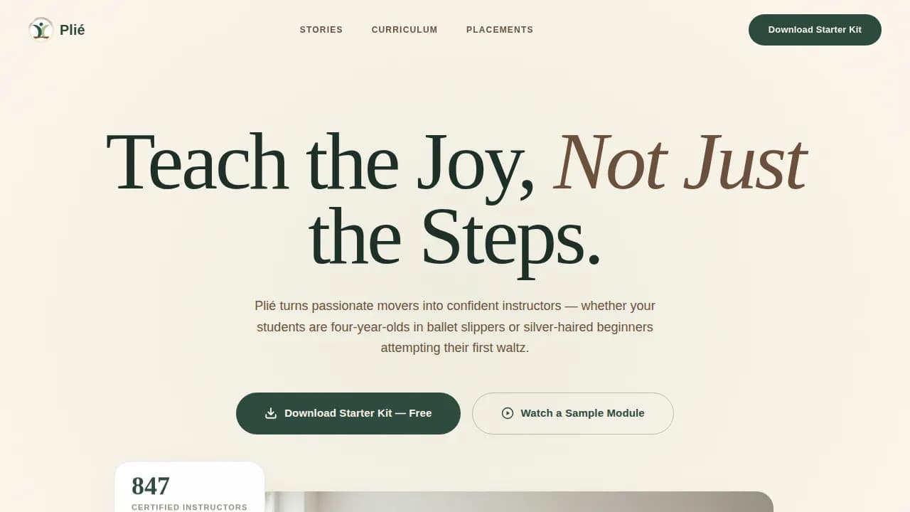 Pli — Professional Dance Instruction Landing Page Template
