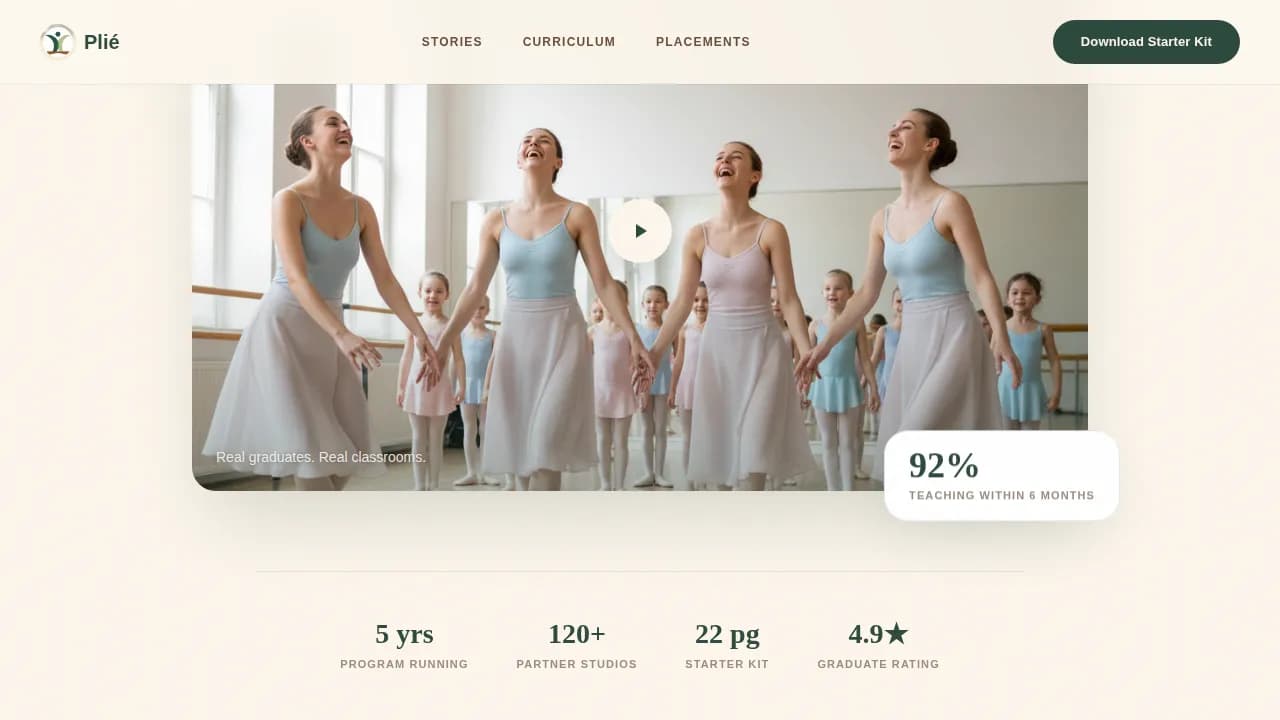 Pli — Professional Dance Instruction Landing Page Template