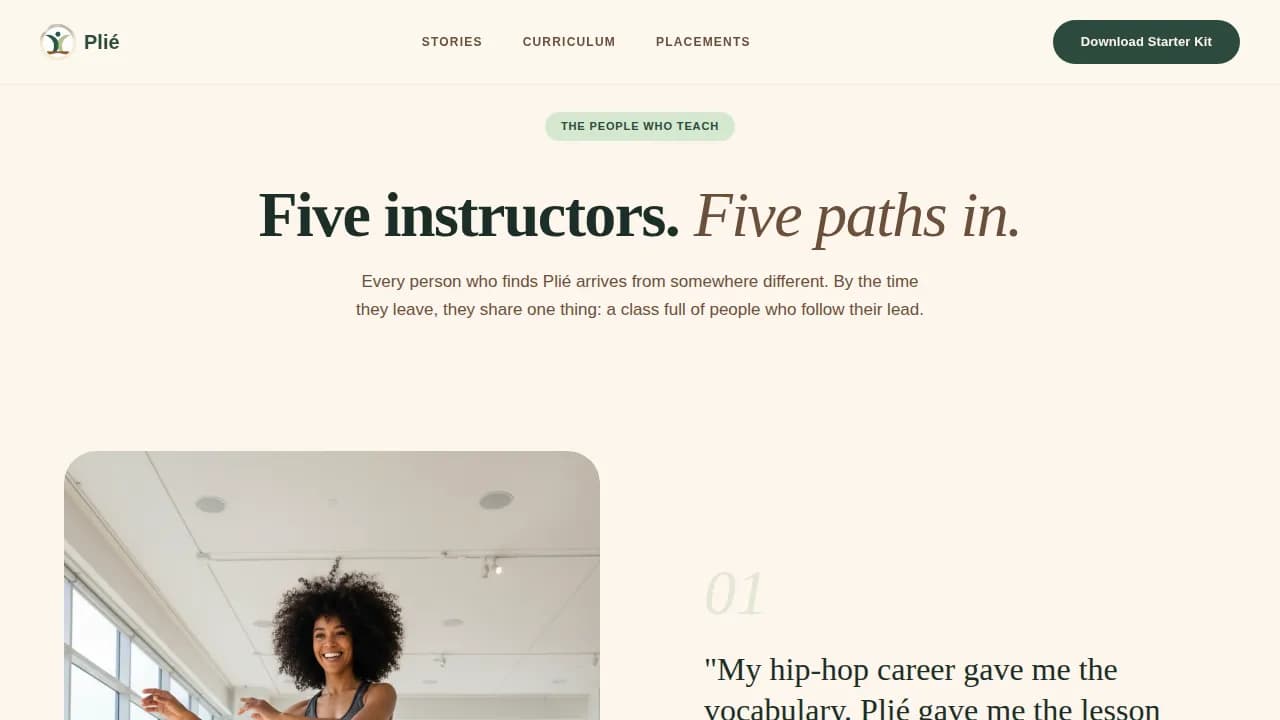 Pli — Professional Dance Instruction Landing Page Template