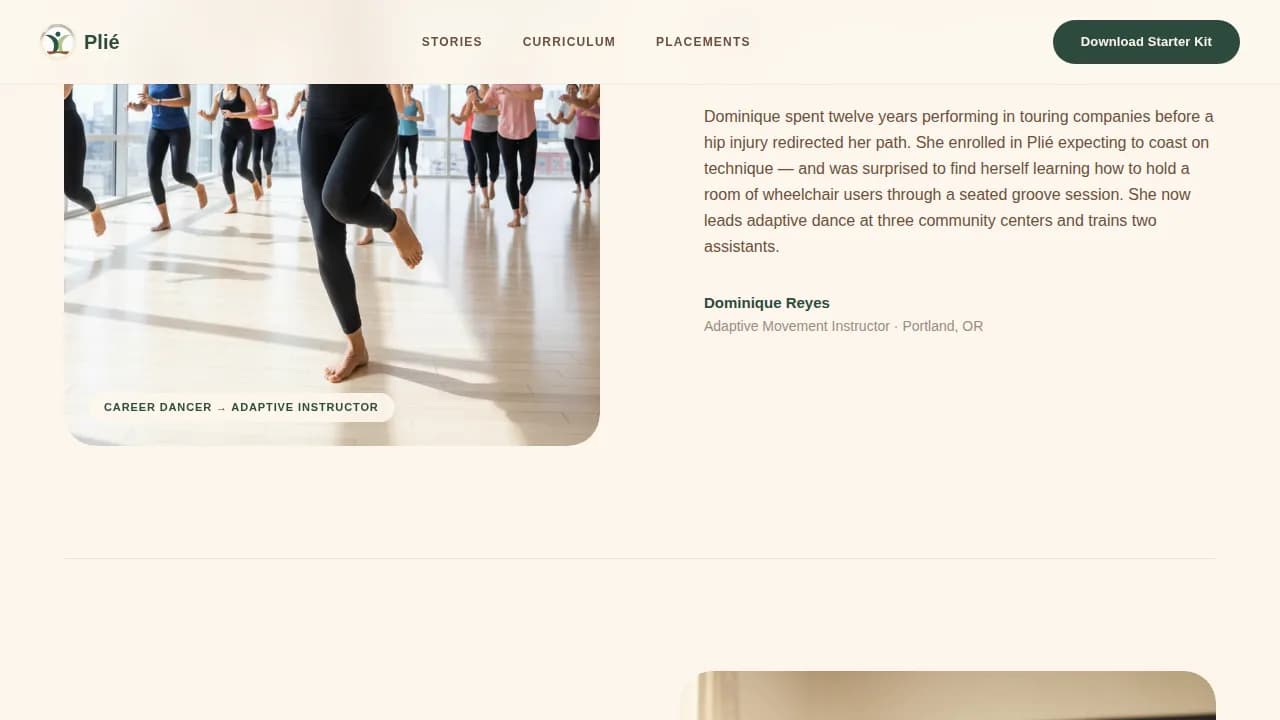 Pli — Professional Dance Instruction Landing Page Template