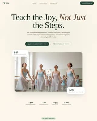 Pli — Professional Dance Instruction Landing Page Template