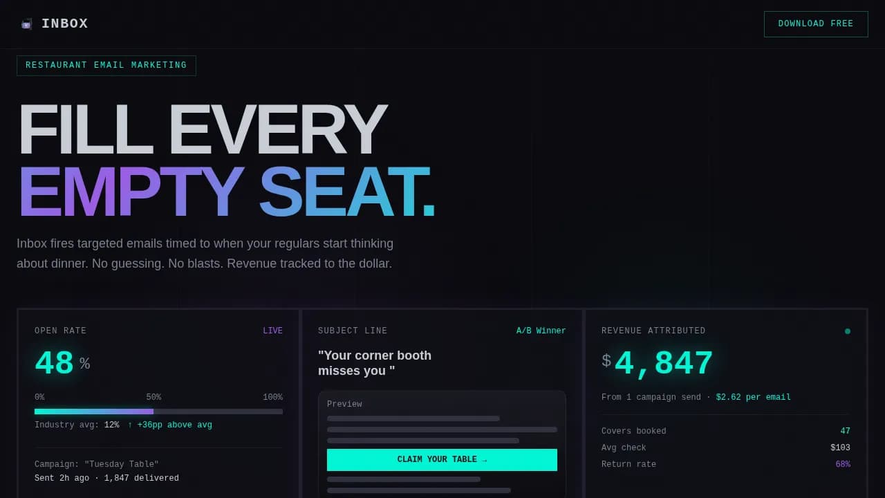 Engage — Modern Restaurant Email Marketing Landing Page Template