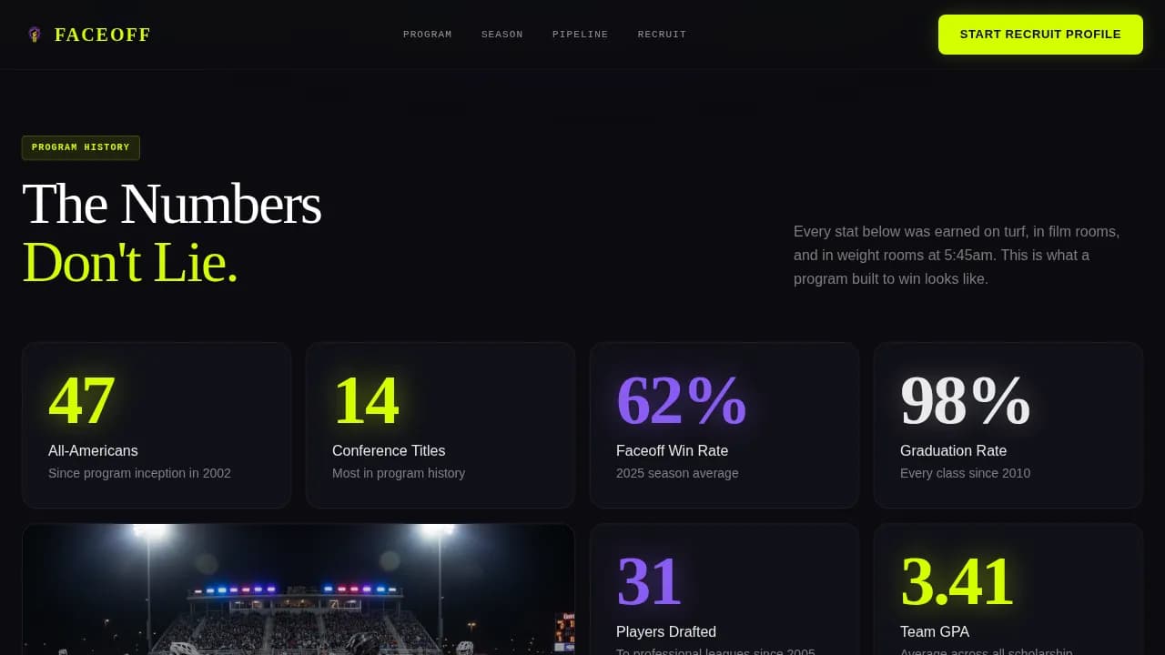 Faceoff — College Sports Recruiting Landing Page Template
