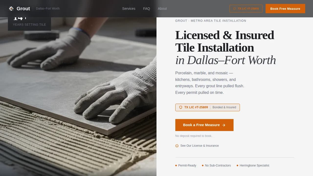 Grout — Professional Tile Installer Landing Page Template