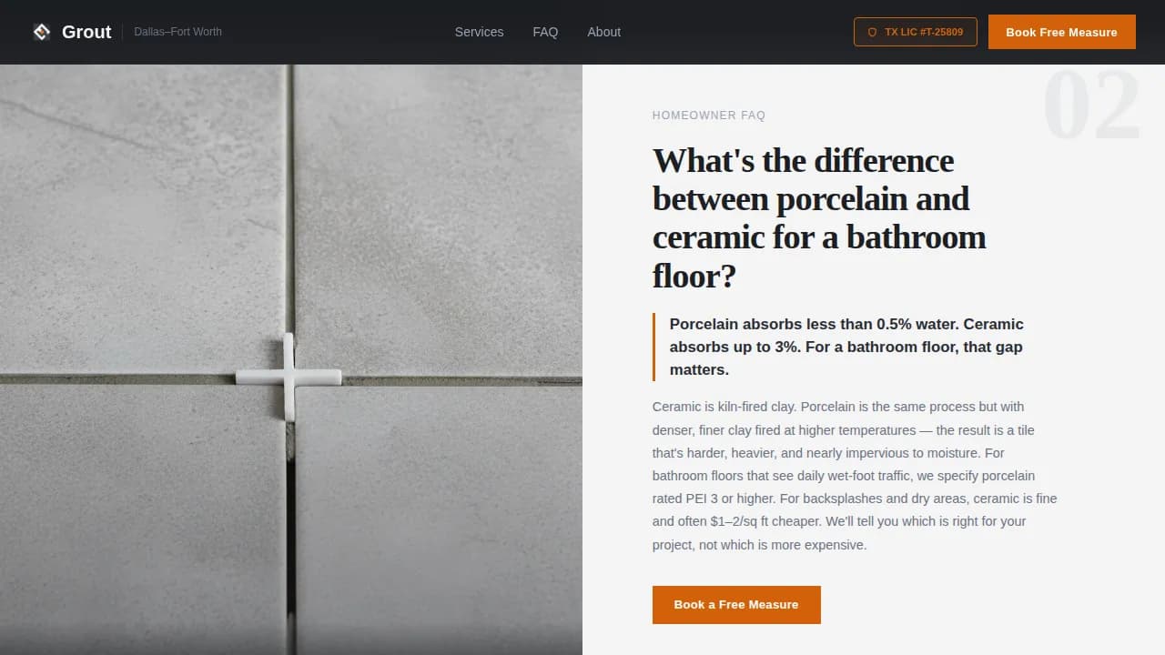 Grout — Professional Tile Installer Landing Page Template