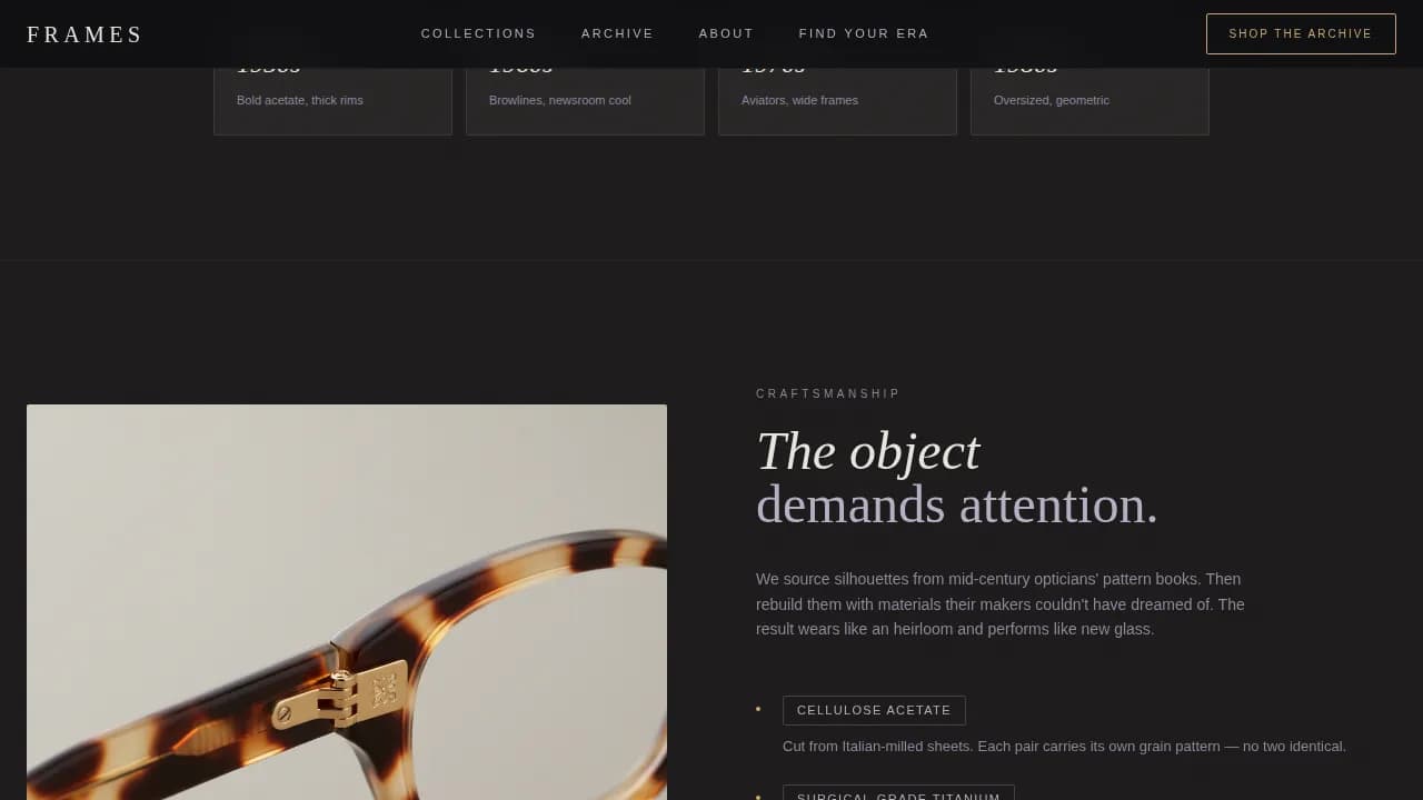 Optic — Vintage Eyewear Collection Landing Page Template
