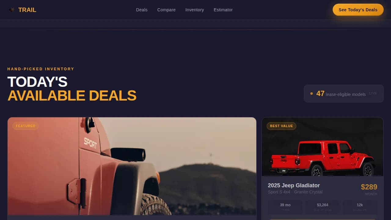 Venture — Premium Jeep Leasing Landing Page Template