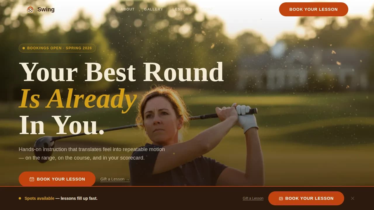 Ace — Professional Golf Booking Landing Page Template