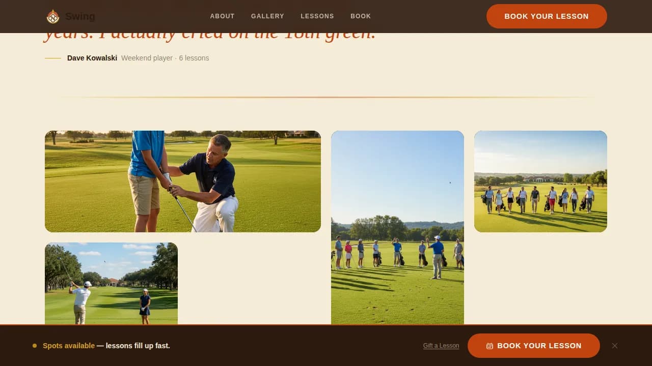 Ace — Professional Golf Booking Landing Page Template