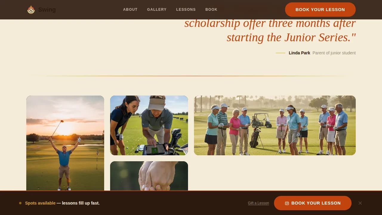 Ace — Professional Golf Booking Landing Page Template