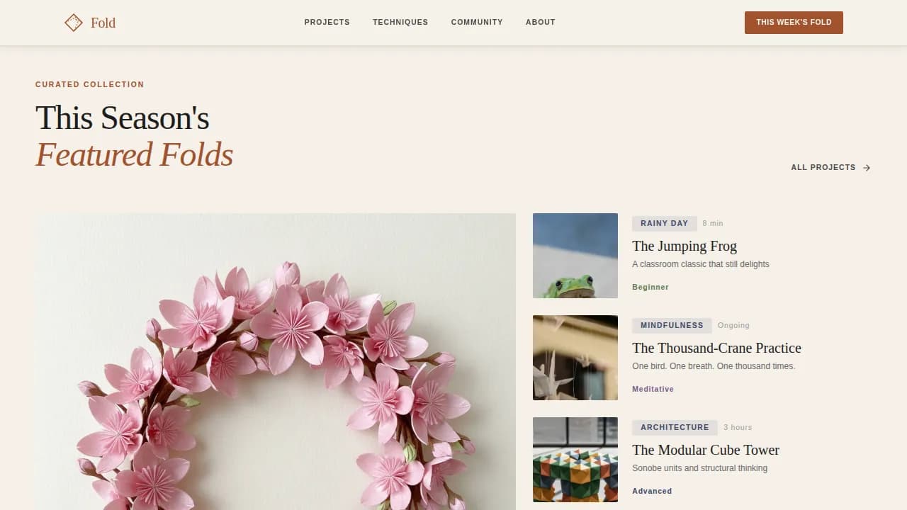 Crease — Premium Origami Blog Landing Page Template