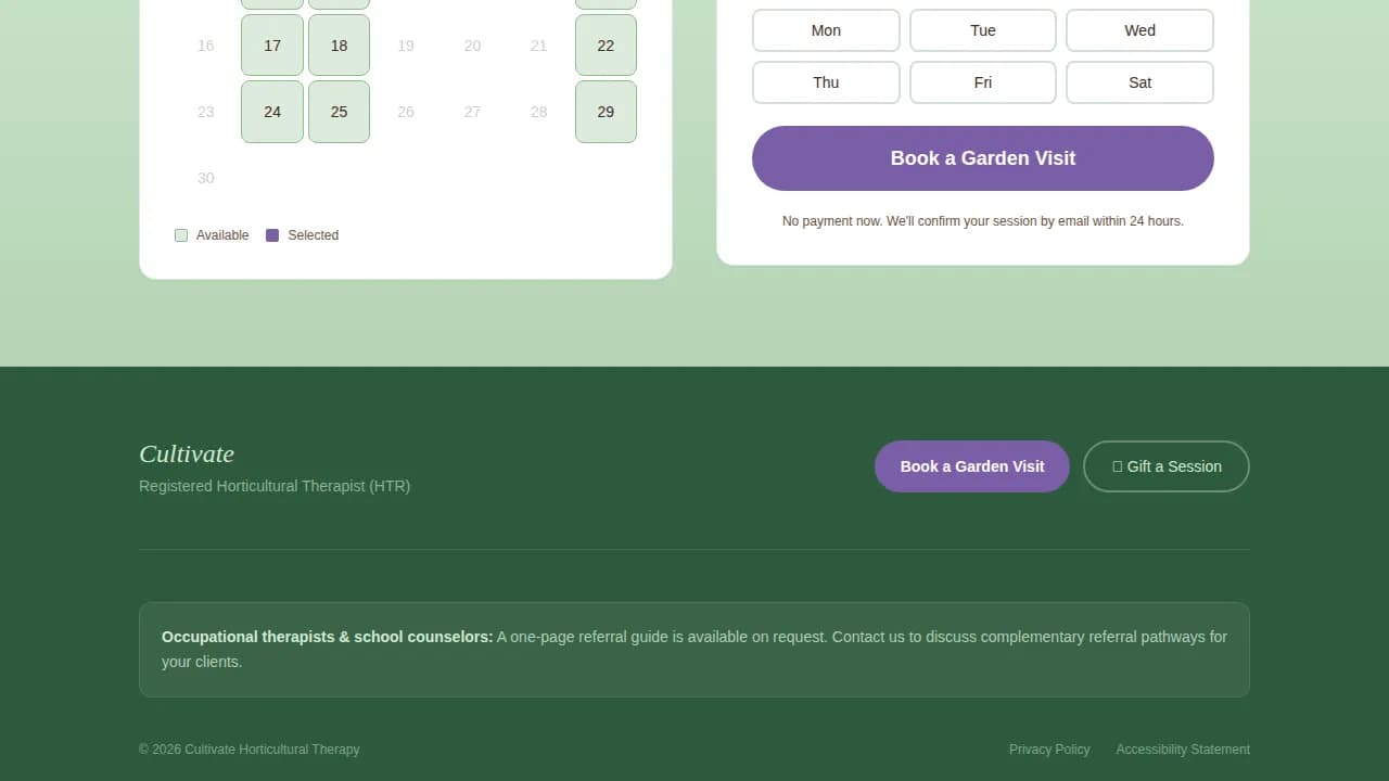 Wellness Modalities Booking Website Template