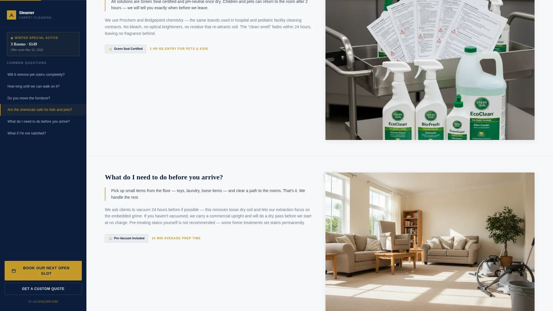Carpet Cleaner Marketing Booking Website Template