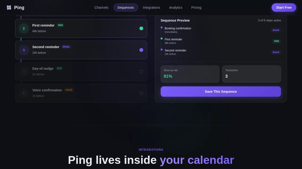 Ping - Smart Appointment Reminder SaaS Landing Page Template