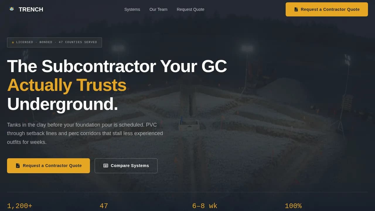 Trench — Reliable Excavation Contractor Landing Page Template