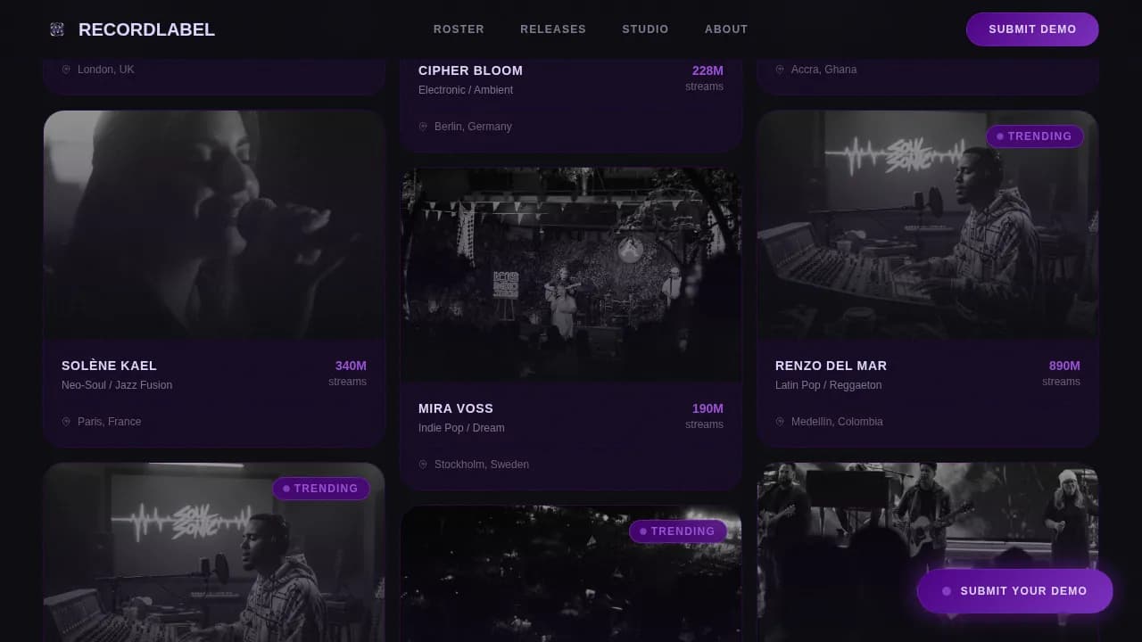 Catalog — Premium Music Label Platform Landing Page Template