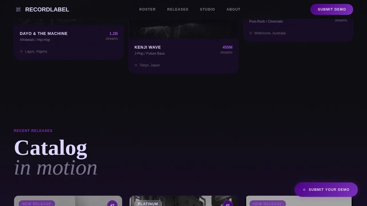 Catalog — Premium Music Label Platform Landing Page Template