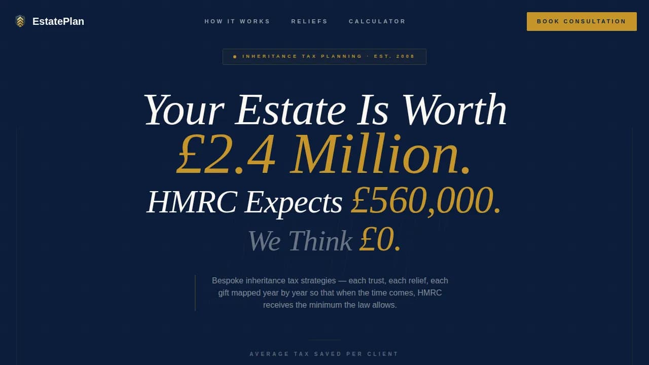 Estate & Succession Planning Cost Calculator Website Template