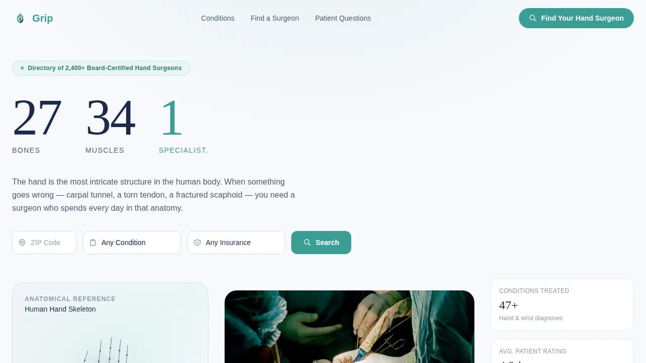 Grip — Trusted Hand Surgeon Directory Landing Page Template