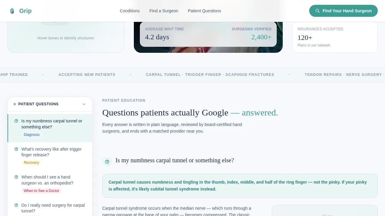 Grip — Trusted Hand Surgeon Directory Landing Page Template