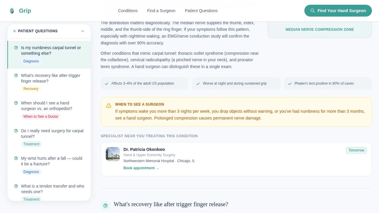 Grip — Trusted Hand Surgeon Directory Landing Page Template