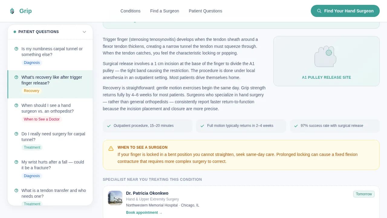 Grip — Trusted Hand Surgeon Directory Landing Page Template