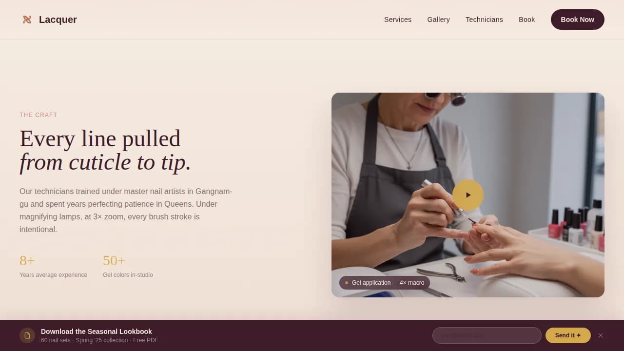 Lacquer — Immersive Nail Studio Landing Page Template
