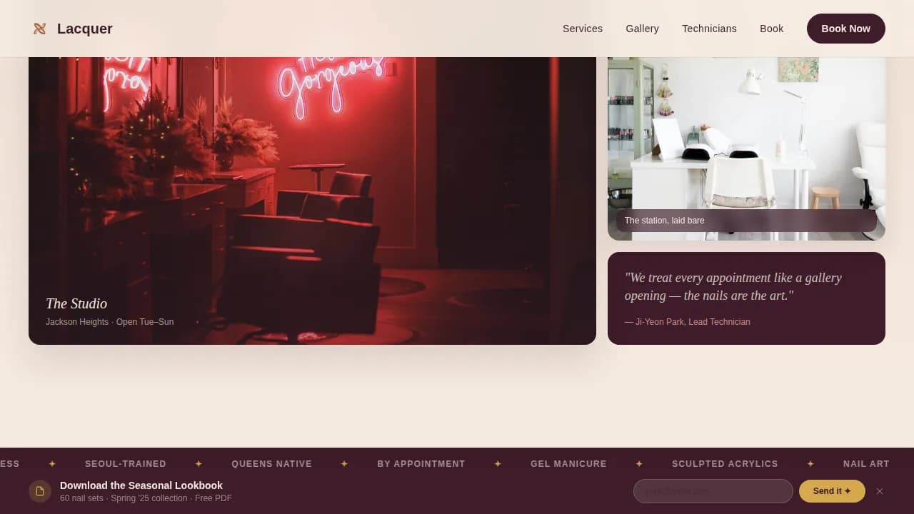 Lacquer — Immersive Nail Studio Landing Page Template
