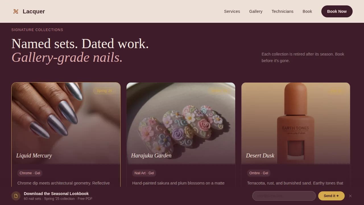 Lacquer — Immersive Nail Studio Landing Page Template