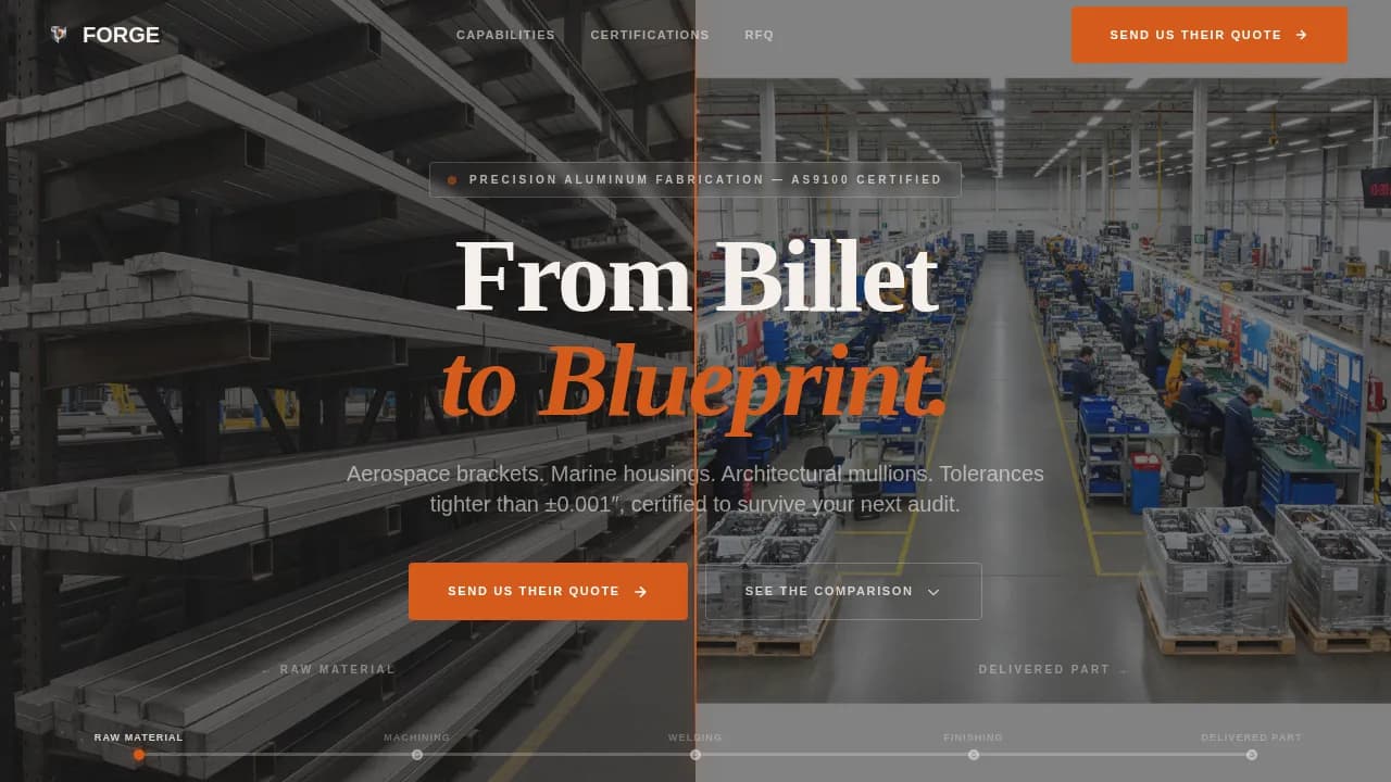 Forge - Precision Aluminum Fabrication Landing Page Template