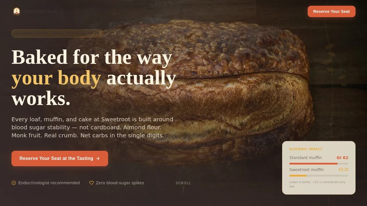 Sweetroot — Diabetic-Friendly Bakery Landing Page Template
