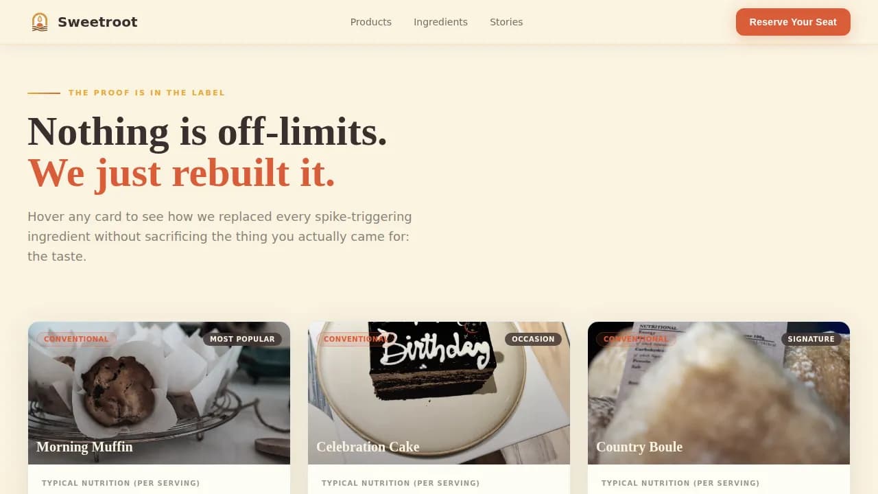 Sweetroot — Diabetic-Friendly Bakery Landing Page Template