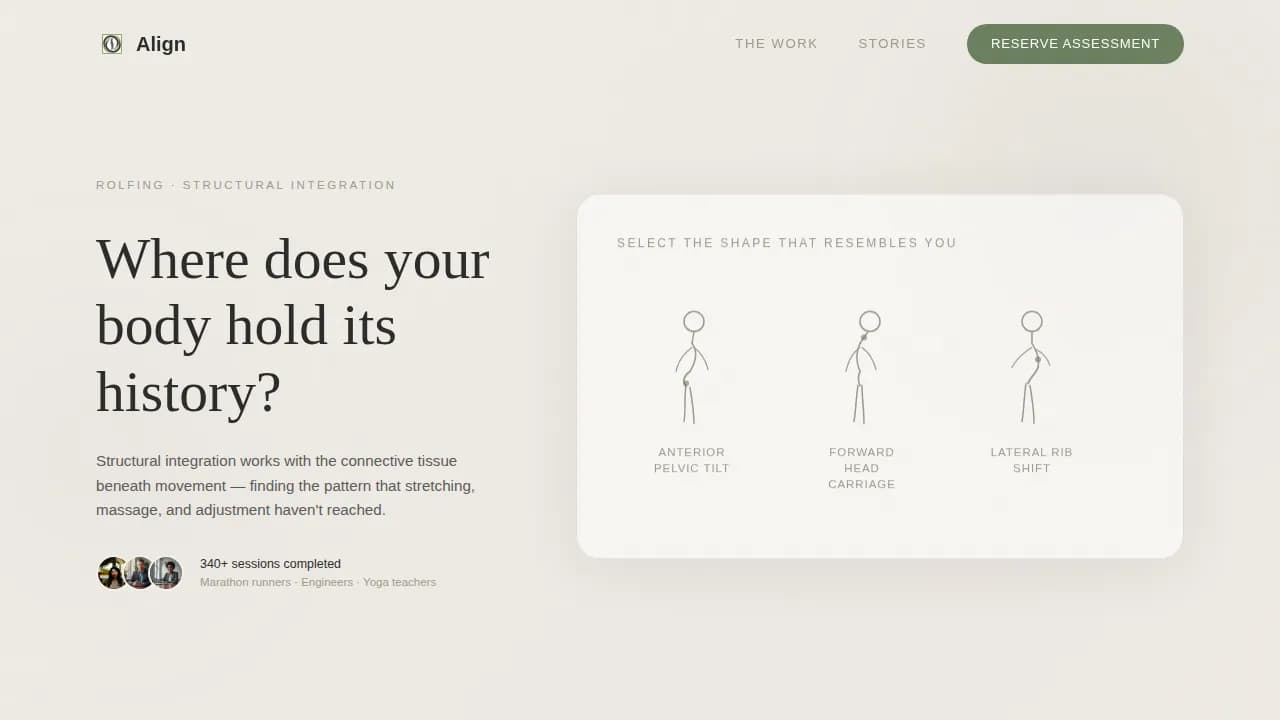 Align - Structural Integration Booking Landing Page Template