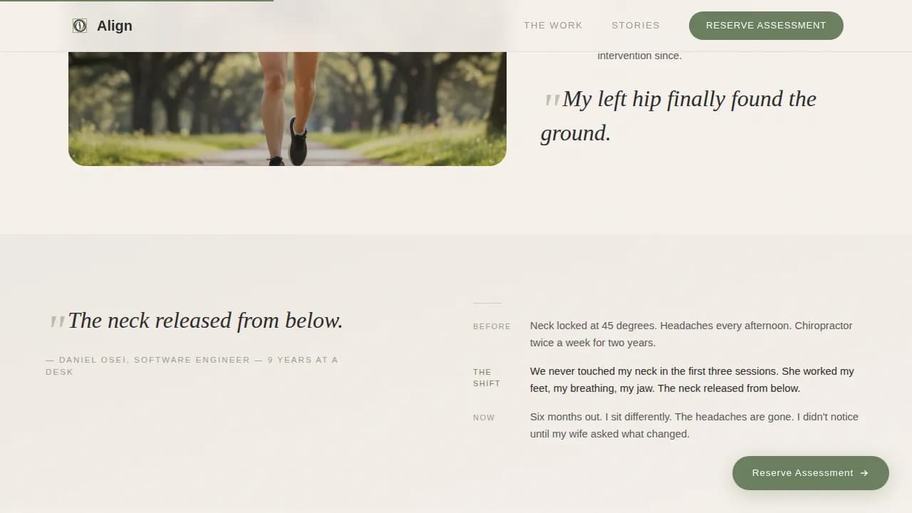 Align - Structural Integration Booking Landing Page Template