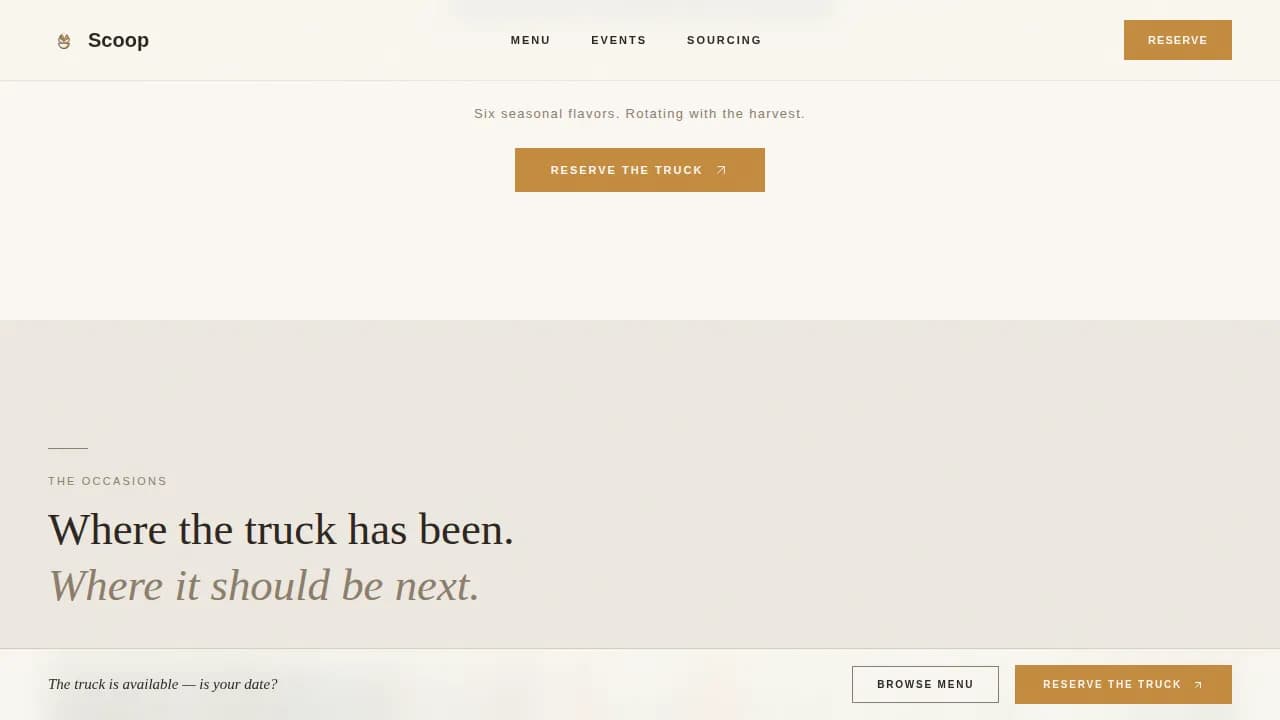 Scoop — Premium Gelato Truck Landing Page Template