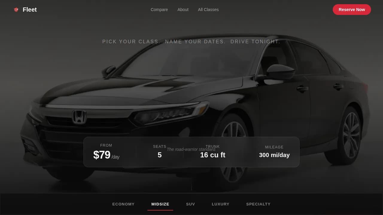 Fleet — Executive Car Rental Landing Page Template