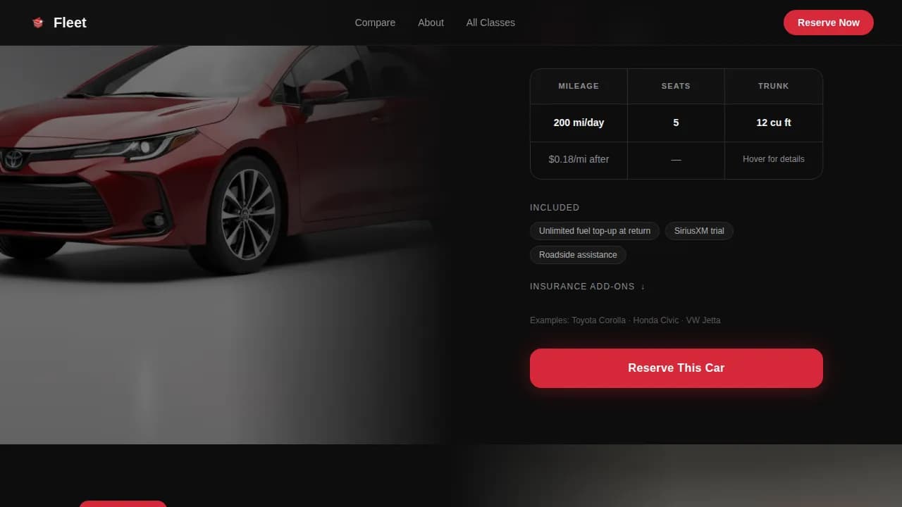 Fleet — Executive Car Rental Landing Page Template