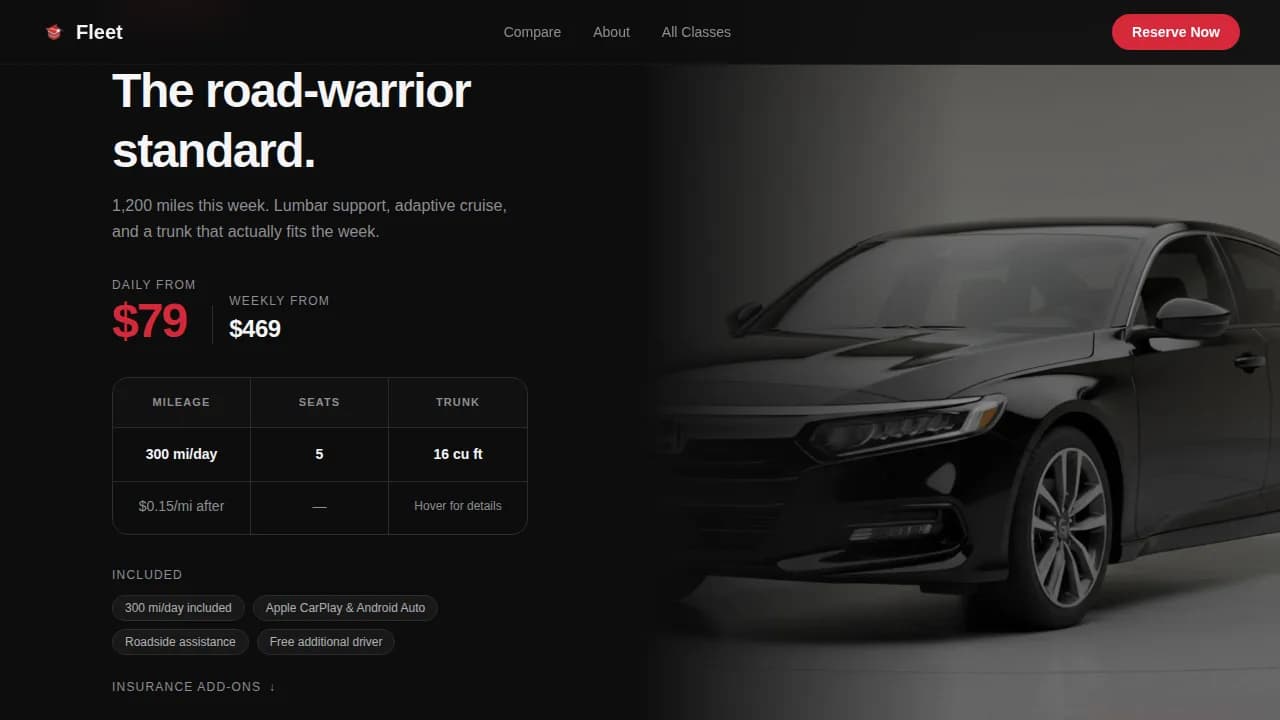 Fleet — Executive Car Rental Landing Page Template