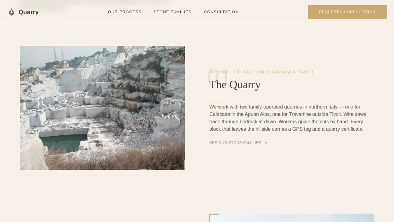 Quarry — Premium Marble Supplier Landing Page Template