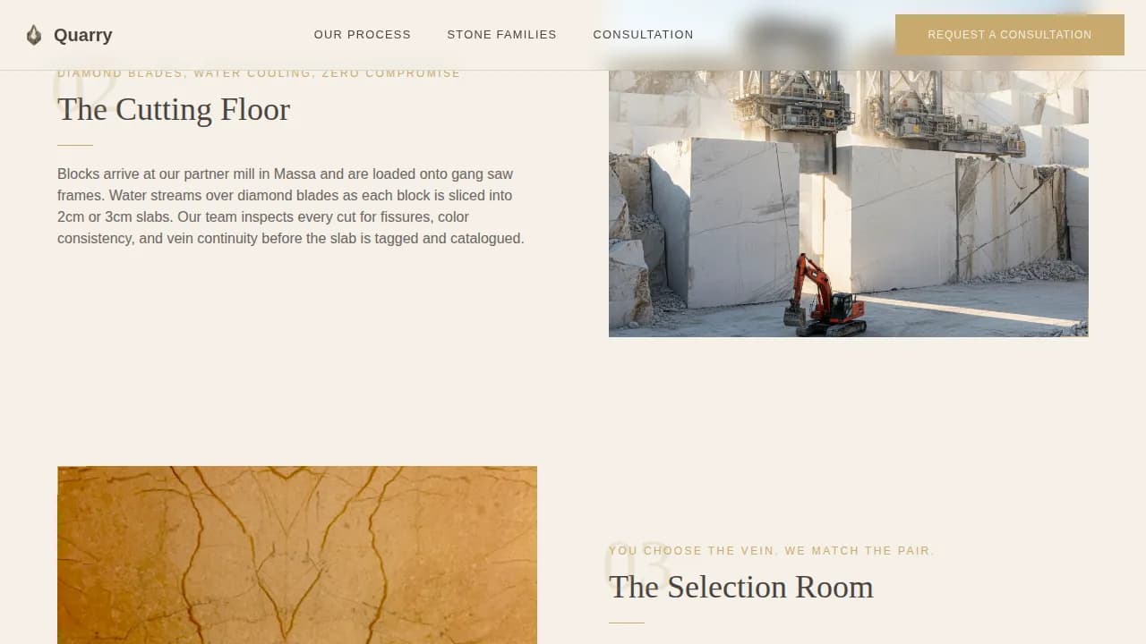 Quarry — Premium Marble Supplier Landing Page Template