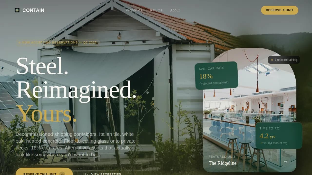 Contain — Eco-Modular Housing Development Landing Page Template