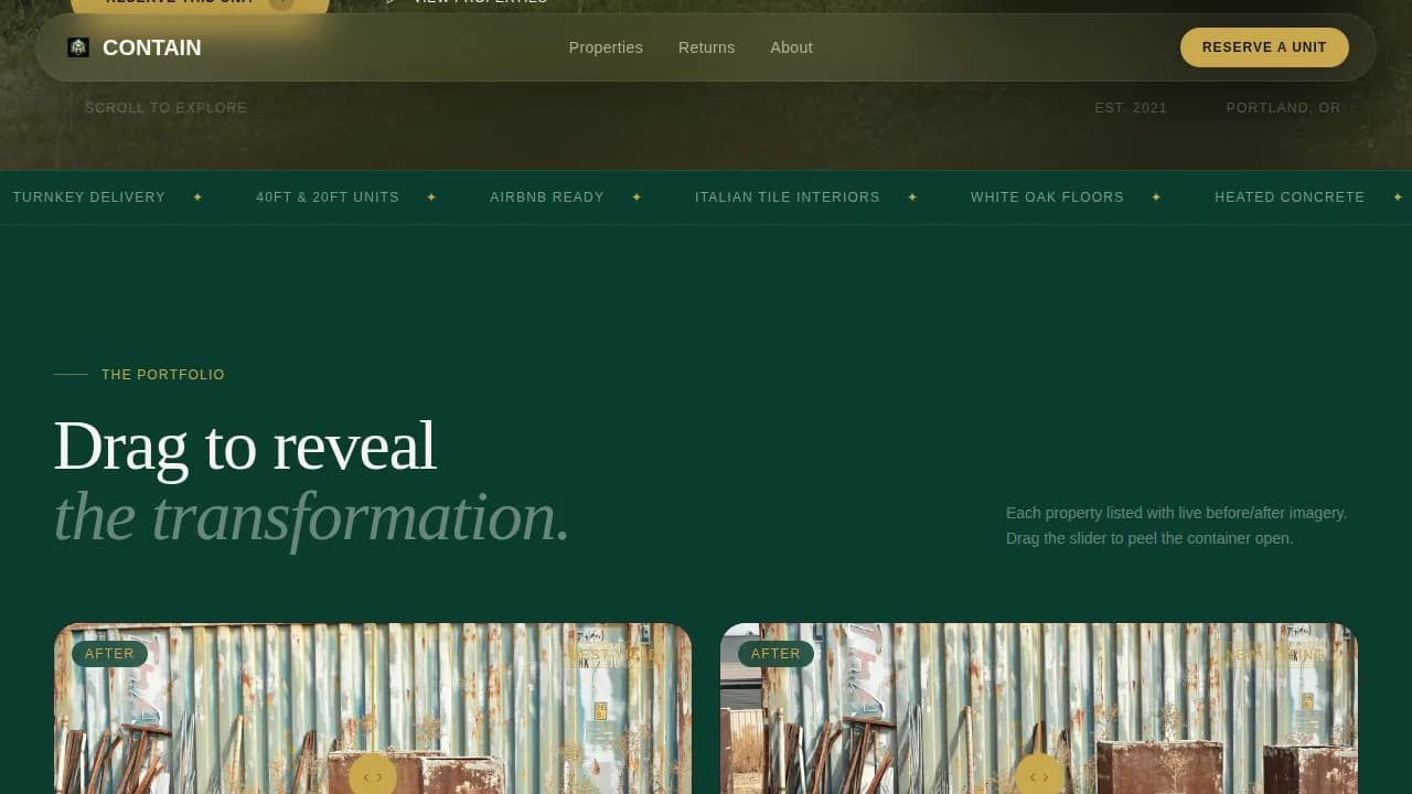 Contain — Eco-Modular Housing Development Landing Page Template
